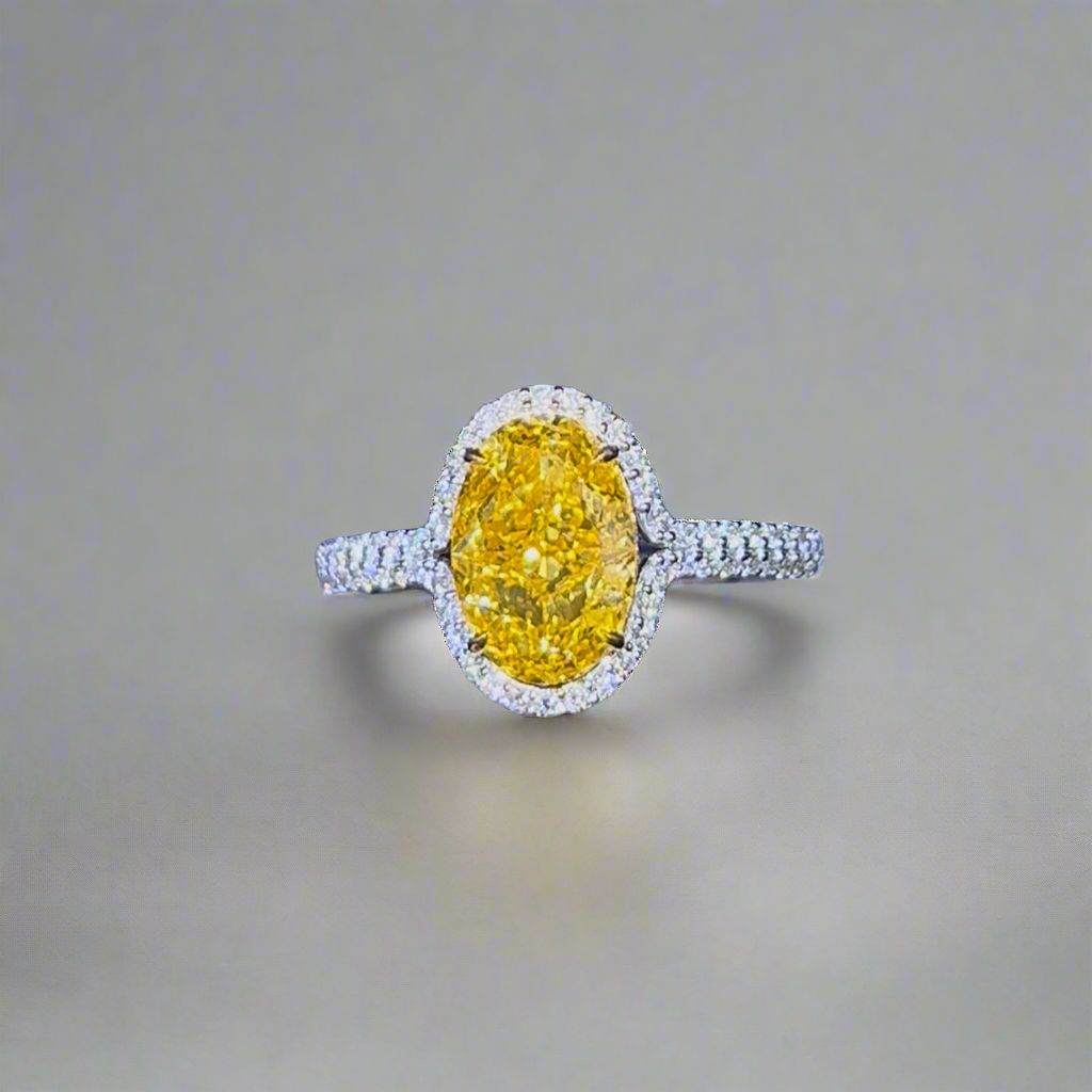 2.50CT VIVID YELLOW OVAL CUT DIAMOND HALO RING
