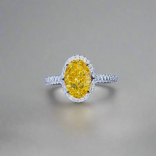 2.50CT VIVID YELLOW OVAL CUT DIAMOND HALO RING