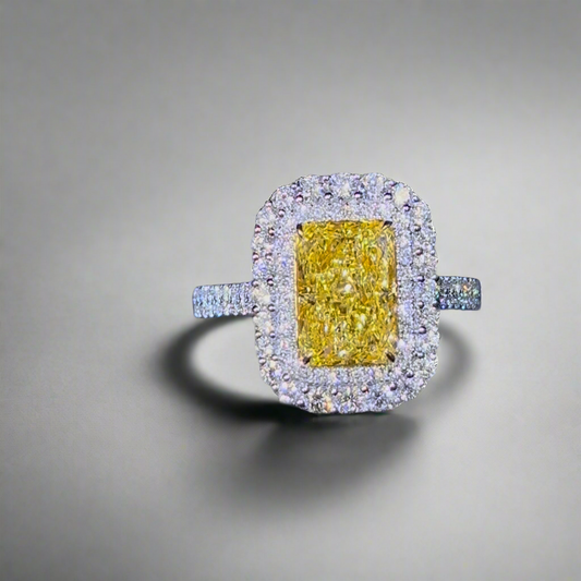 3.00CT VIVID YELLOW RADIANT CUT DIAMOND HALO RING