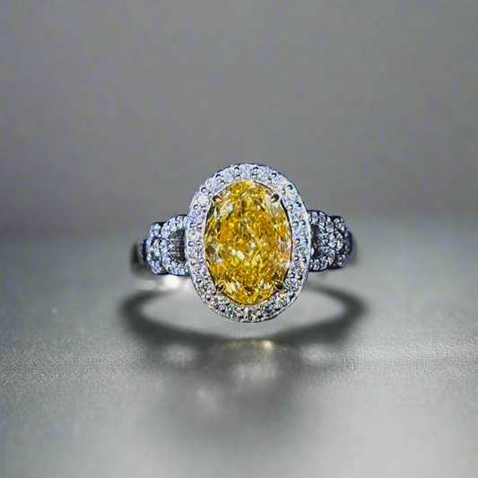 3.00CT VIVID YELLOW OVAL CUT DIAMOND HALO RING