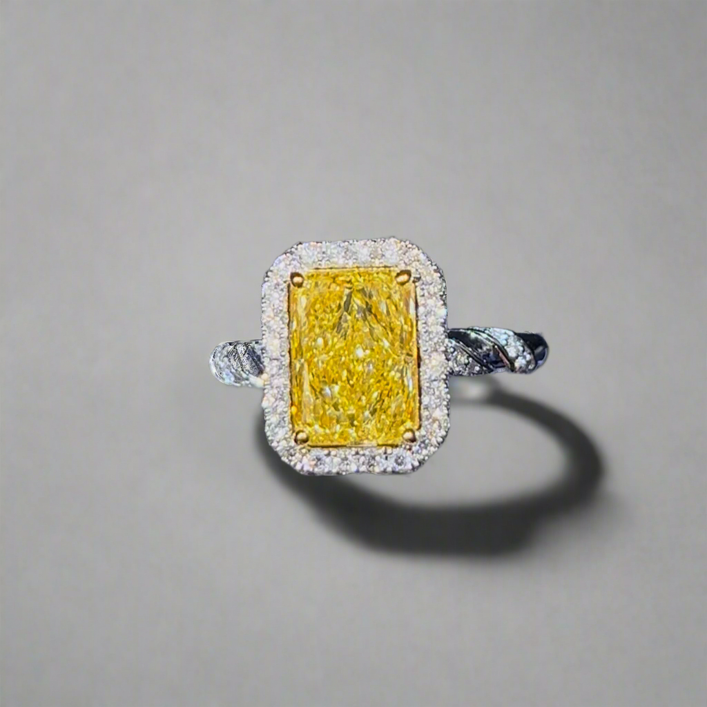 3.00CT VIVID YELLOW RADIANT CUT DIAMOND HALO RING