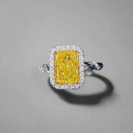 3.00CT VIVID YELLOW RADIANT CUT DIAMOND HALO RING