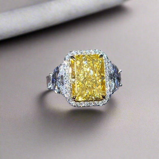 6.00CT VIVID YELLOW RADIANT CUT DIAMOND 3 STONE RING