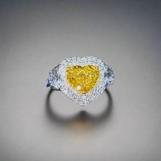 2.50CT VIVID YELLOW HEART CUT DIAMOND 3 STONE RING