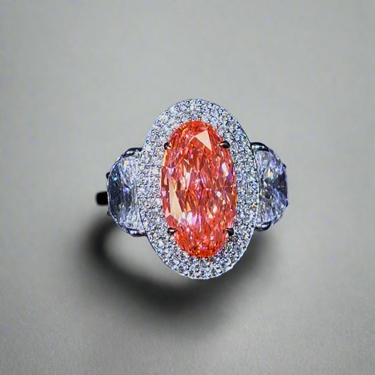 6.00CT VIVID PINK OVAL CUT DIAMOND 3 STONE RING