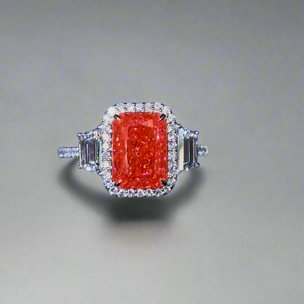 3.00CT VIVID PINK RADIANT CUT DIAMOND 3 STONE RING