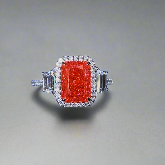3.00CT VIVID PINK RADIANT CUT DIAMOND 3 STONE RING