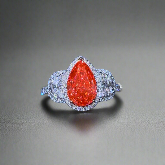 3.00CT VIVID PINK PEAR CUT DIAMOND 3 STONE RING
