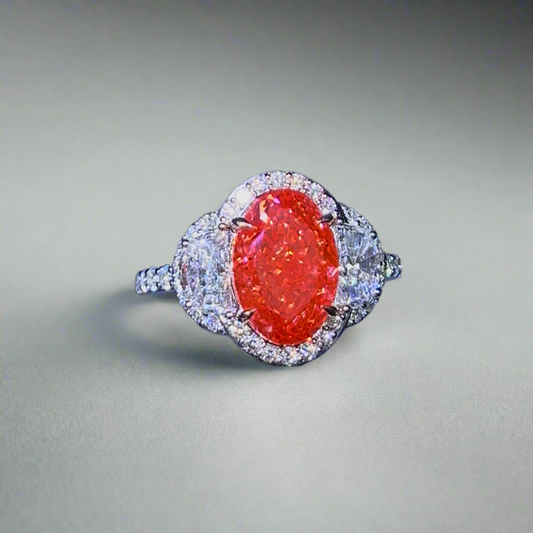 4.00CT VIVID PINK OVAL CUT DIAMOND 3 STONE RING