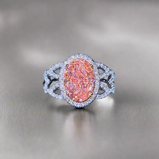 3.00CT VIVID PINK OVAL CUT DIAMOND HALO RING
