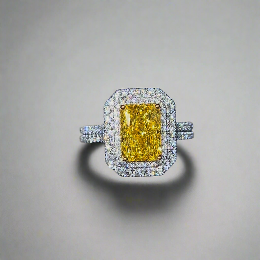 3.00CT VIVID YELLOW RADIANT CUT DIAMOND HALO RING