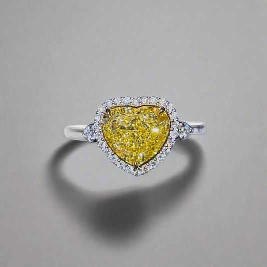3.50CT VIVID YELLOW HEART CUT DIAMOND HALO RING