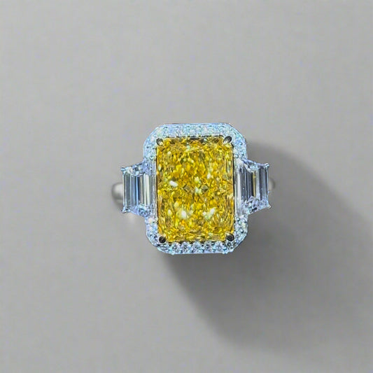 5.00CT VIVID YELLOW RADIANT CUT DIAMOND 3 STONE RING
